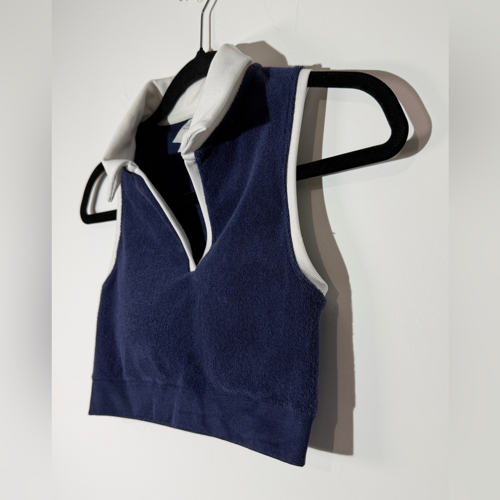 OFFLINE by Aerie Terry Cloth Polo Crop Top Navy Blue Sz M Athleisure Tennis Core - Picture 7 of 7